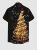 Chemise avec Boutons à Imprimé Sapin de Noël Brillant Coloré et Poche Grande-Taille pour Hommes - Noir S