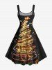 Robe Ligne A Sapin de Noël Brillant Coloré Imprimé de Grande Taille - Noir 5X