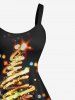 Robe Ligne A Sapin de Noël Brillant Coloré Imprimé de Grande Taille - Noir 5X