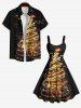 Robe Ligne A Sapin de Noël Brillant Coloré Imprimé de Grande Taille - Noir 5X