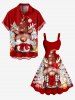 Chemise Imprimé Élément de Noël à Lumière Grande Taille avec Poche - Rouge M