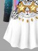 T-shirt Chat Etoile et Galaxie Imprimés Ombré à Manches Longues Grande Taille - Blanc 6X