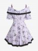 Plus Size Floral Print Twist Convertible Collar Lace Trim Top -  