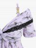 Plus Size Floral Print Twist Convertible Collar Lace Trim Top -  