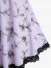 Plus Size Floral Print Twist Convertible Collar Lace Trim Top -  