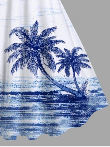 Plus Size Tropical Sea Coconut Tree Seagull Cloud Print Hawaii Tank Dress