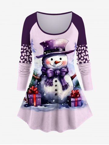 T-shirt à Manches Raglan Imprimé Élément Noël Grande Taille - PURPLE - S