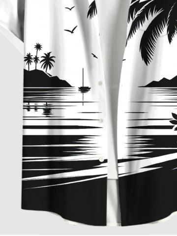 Ink Painting Coconut Tree Sun Sea Bird Print Plus Size Matching Hawaii Beach Outfit For Couples
