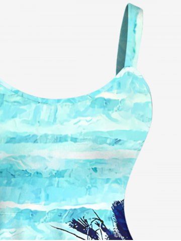 Coconut Tree Sea Waves Ombre Print Plus Size Matching Hawaii Beach Outfit For Couples
