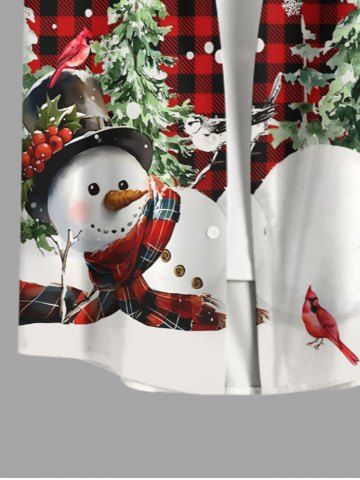 Plus Size Christmas Tree Snowflake Snowman Plaid House Print Button Pocket Shirt For Men