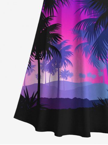 Plus Size Coconut Tree Moon Star Ombre Print Crisscross Cold Shoulder Hawaii Dress