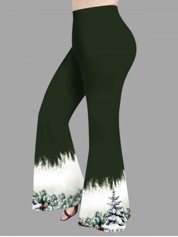 Plus Size Christmas Tree Ball Print Flare Pants - BLACK - 4X