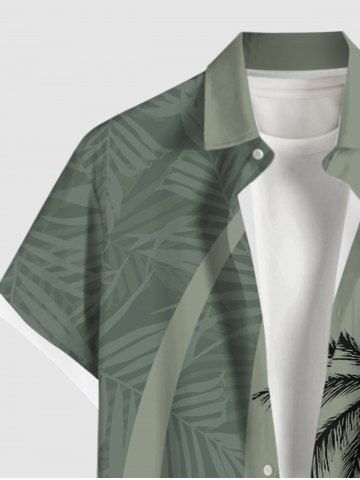 Plus Size Coconut Tree Tropical Leaf Print Buttons Pocket Hawaii Shirt For Men