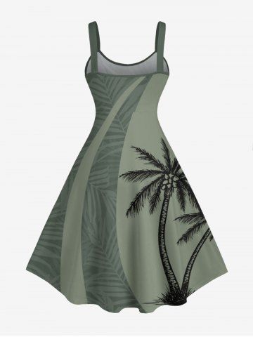 Plus Size Coconut Tree Tropical Leaf Print Hawaii Tank Dress