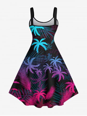 Hawaii Plus Size Ombre Coconut Tree Palm Leaf Print Tank Dress