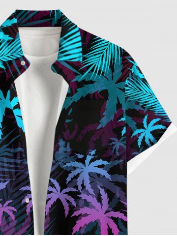 Hawaii Plus Size Ombre Coconut Tree Palm Leaf Print Buttons Pocket Shirt For Men