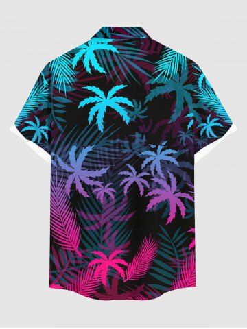 Hawaii Plus Size Ombre Coconut Tree Palm Leaf Print Buttons Pocket Shirt For Men