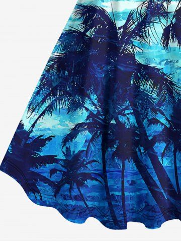 Plus Size Coconut Tree Sea Waves Ombre Print Hawaii Tank Dress