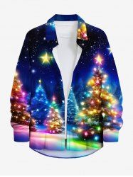 Chemise 3D Etoile Sapin de Noël Lumière et Galaxie Imprimés Grande Taille avec Boutons à Paillettes - Multi-A 3XL