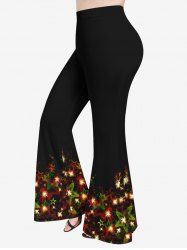 Plus Size Glitter Christmas Light Ombre Stars Print Flare Pants -  
