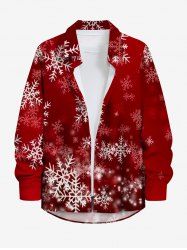 Chemise Manches Longues à Imprimé Etoiles Paillettes et Flocons de Neige de Noël Grande-Taille pour Hommes - Rouge 5XL