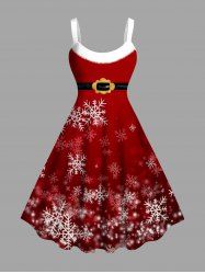 Plus Size Ombre Christmas Snowflake Glitter Stars Belt Print A Line Dress -  