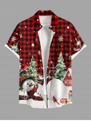 Chemise Imprimé Bonhomme de Neige et Sapin de Noël Grande Taille avec Poche pour Homme - Rouge L