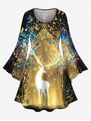 Robe Ligne A Cerf de Noël et Branche Imprimés de Grande Taille à Paillettes - Multi-A L