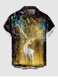 Chemise avec Boutons à Imprimé Branche D'Élan et Feuilles Brillantes Grande-Taille pour Hommes - Multi-A M