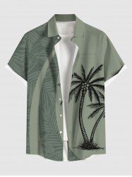 Plus Size Coconut Tree Tropical Leaf Print Buttons Pocket Hawaii Shirt For Men -  