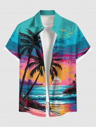 Chemise à Imprimé D'ombre Coucher du Soleil Plage et Nuages en Blocs de Couleurs Grande Taille pour Hommes - Multi-A 2XL