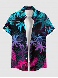 Hawaii Plus Size Ombre Coconut Tree Palm Leaf Print Buttons Pocket Shirt For Men -  