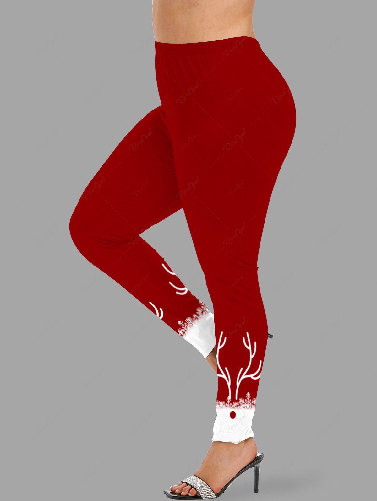 Shops Plus Size Christmas Elk Snowflake Colorblock Print Leggings  