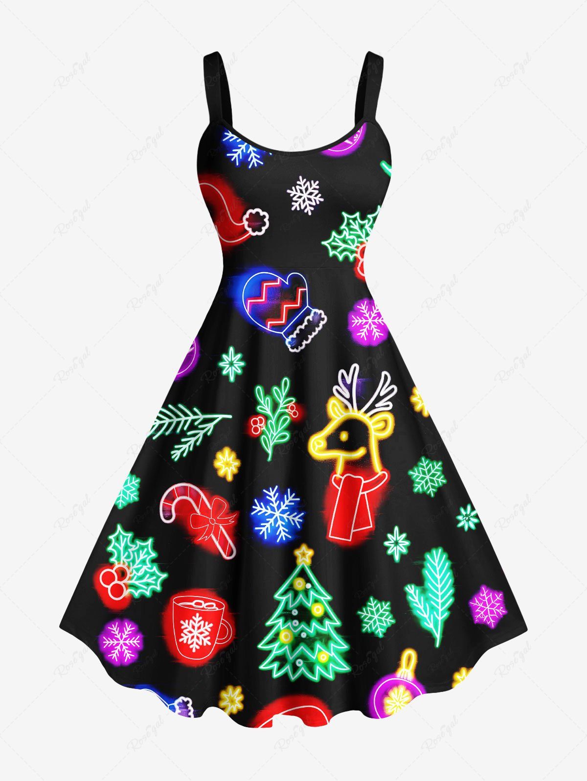 Robe Débardeur Imprimé Élément de Noël Grande Taille Noir 6X