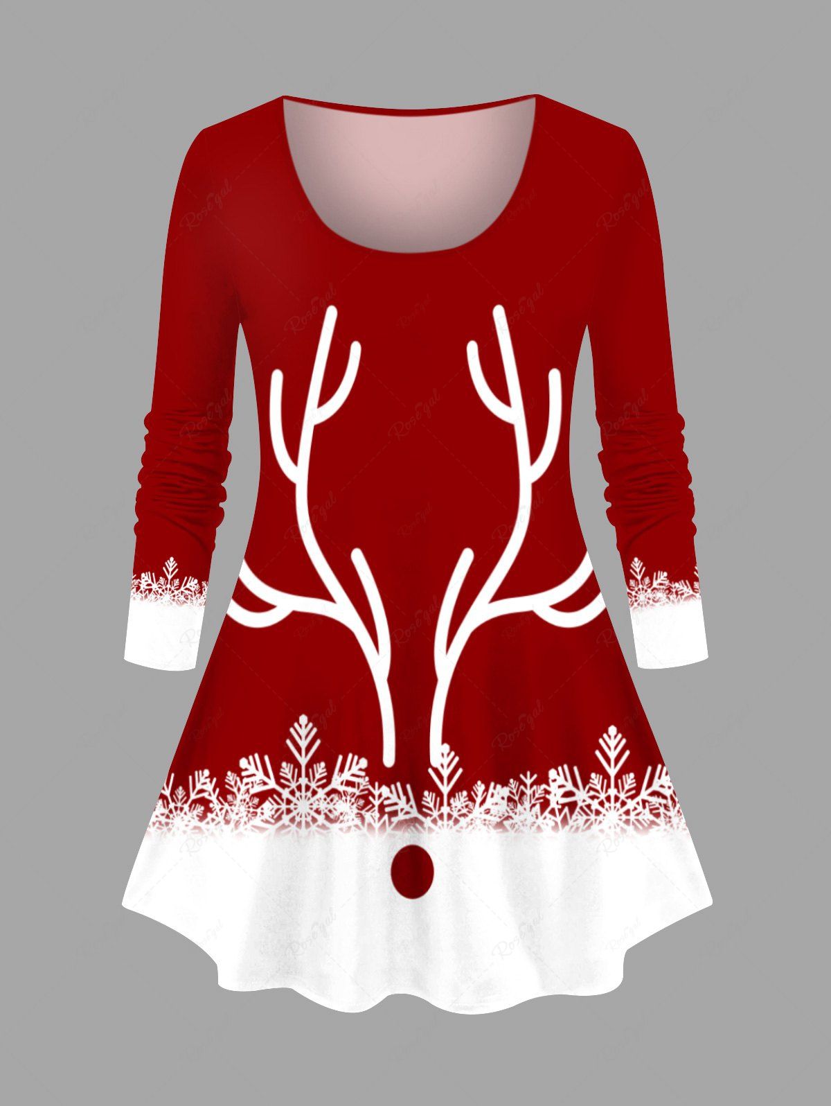 Trendy Plus Size Christmas Elk Snowflake Colorblock Print T-shirt  