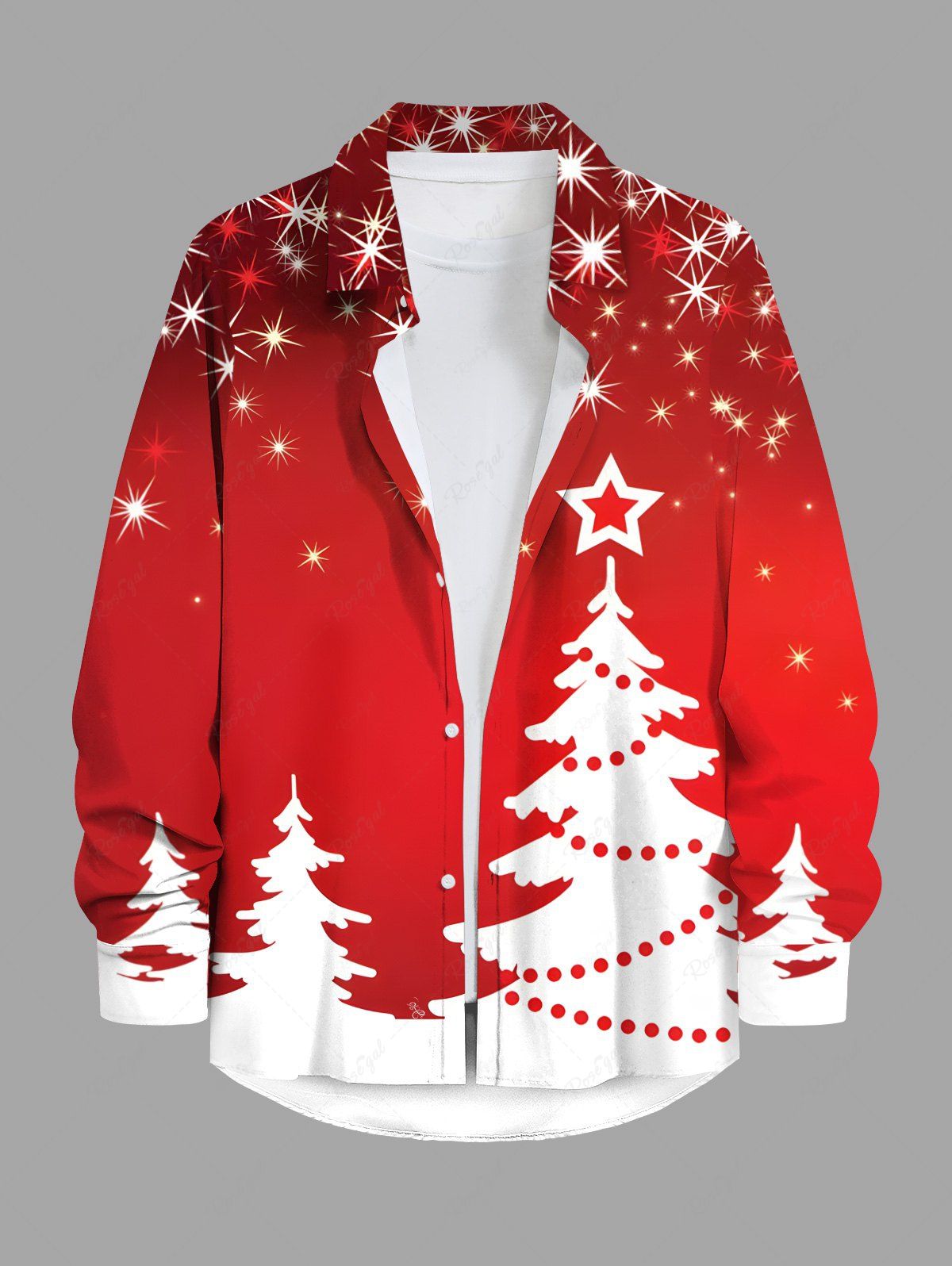 Chemisier Brillant en Blocs de Couleurs 3D Etoile Sapin de Noël Imprimé avec Poche de Grande Taille à Paillettes Rouge 8XL
