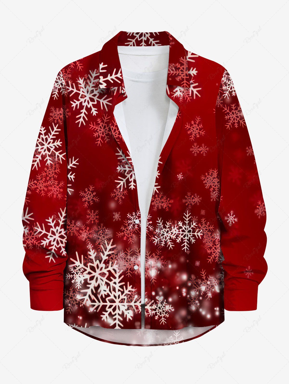 Chemise Manches Longues à Imprimé Etoiles Paillettes et Flocons de Neige de Noël Grande-Taille pour Hommes Rouge 5XL