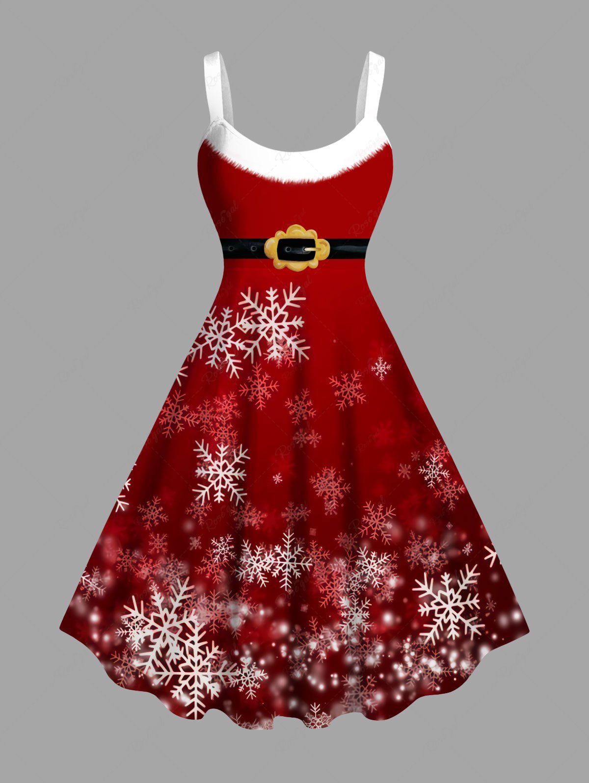 Robe Ligne A Etoile et Flocon de Neige de Noël Imprimés à Paillettes de Grande Taille Rouge M