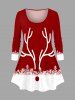 Christmas Elk Snowflake Colorblock Print Plus Size Matching Set -  