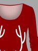 Christmas Elk Snowflake Colorblock Print Plus Size Matching Set -  