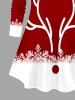 Christmas Elk Snowflake Colorblock Print Plus Size Matching Set -  