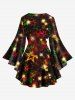 Plus Size Glitter Christmas Light Ombre Stars Print Lattice Long Sleeves T-shirt -  