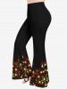 Ensemble de T-shirt Ombré Etoile Brillante Imprimée en Treillis de Grande Taille et de Pantalon Evasé - Noir 