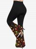 Ensemble de T-shirt Ombré Etoile Brillante Imprimée en Treillis de Grande Taille et de Pantalon Evasé - Noir 