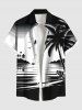 Ink Painting Coconut Tree Sun Sea Bird Print Plus Size Matching Hawaii Beach Outfit For Couples -  