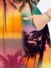 Ombre Galaxy Sun Coconut Tree Print Dress and Button Pocket Shirt Plus Size Matching Hawaii Beach Outfit For Couples -  