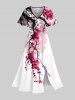 Oriental Ink Plum Bossom Flower Print Plus Size Matching Hawaii Beach Outfit For Couples -  