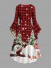 Plus Size Christmas Tree Snowflake Snowman Plaid House Print Ruched High Low Asymmetric Dress -  