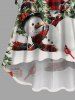 Plus Size Christmas Tree Snowflake Snowman Plaid House Print Ruched High Low Asymmetric Dress -  