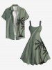 Plus Size Coconut Tree Tropical Leaf Print Buttons Pocket Hawaii Shirt For Men -  